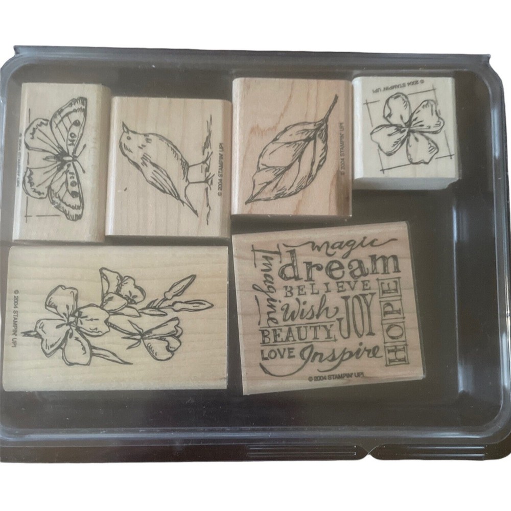 Stampin Up! Stamp Natural Beauty Set Of 6 Mounted Butterfly Dream Leaf Bird